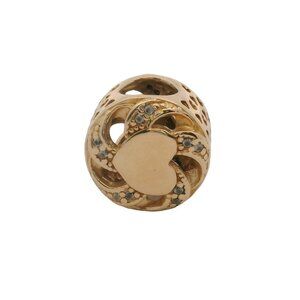Pandora Retired Solid 14kt Yellow Gold and CZ Ribbon Heart Spacer Slider Charm